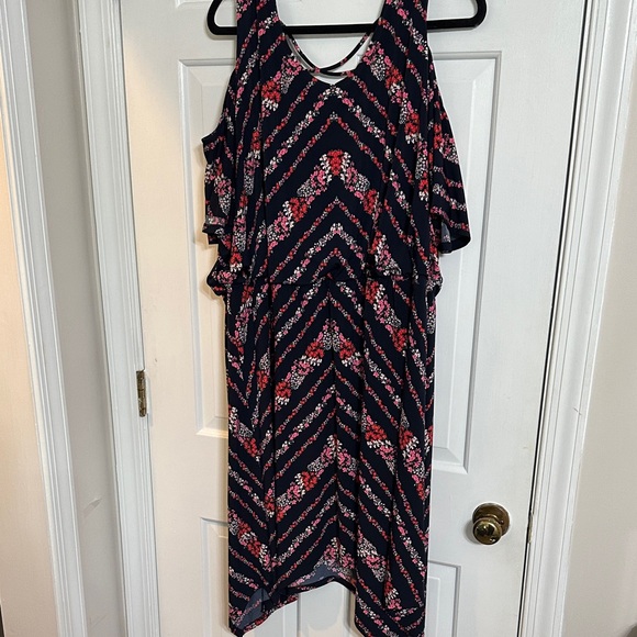 Maurices Asymmetrical Dress with Red and Black Chevron - Picture 1 of 4